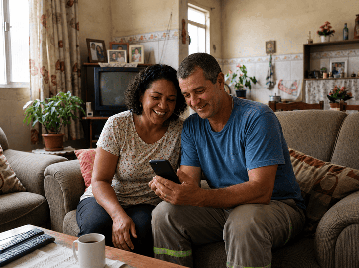 Família economizando energia com o aplicativo StopVolts
